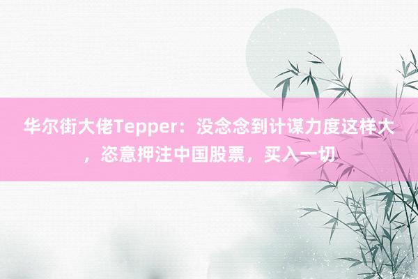 华尔街大佬Tepper：没念念到计谋力度这样大，恣意押注中国股票，买入一切